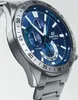 A close-up, angled shot of a men's wristwatch with a blue dial and silver metal band. Podgląd zdjęcia produktu