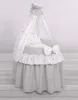 Dollwagen für Puppen mit grauem Stoff - Handgefertigtes Produktbild-Vorschau 2