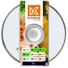 A glass pot lid with a marketing label showing food ingredients and size options. Produktbild-Vorschau