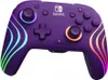 A purple Nintendo Switch Pro controller with colorful glowing accents on the grips and around the analog sticks. Produktbild-Vorschau