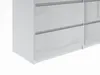 A close-up view of the corner of a white, high-gloss dresser or sideboard. Produktbild-Vorschau