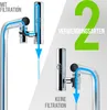 Diagram showing two ways to use a water filter attached to a faucet, one with filtration and one without. Produktbild-Vorschau