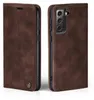 Two views of a brown leather flip case for a smartphone, showing the front and back. Produktbild-Vorschau