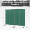 A diagram showing the dimensions of a green folding screen room divider. Produktbild-Vorschau