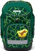 A green backpack with a dinosaur graphic and a geometric pattern. Produktbild-Vorschau