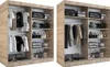 Two identical wardrobes are shown side-by-side, displaying their interior organization with clothes and accessories. Náhľad obrázku produktu