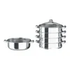 A set of stainless steel pots and pans, including a steamer set and a single pot. Podgląd zdjęcia produktu