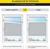 A comparison of two window blinds, one labeled 'ANDERE ANBIETER' (Other Providers) and the other 'UNSER' (Ours), illustrating a difference in how they hang. Produktbild-Vorschau
