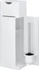 A white toilet brush holder with the door open, revealing the brush inside. Produktbild-Vorschau