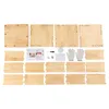 A flat lay of disassembled wooden shelving components and assembly tools. Podgląd zdjęcia produktu