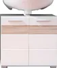 Close-up of a white sink mounted on a white and wood cabinet. Anteprima dell’immagine prodotto