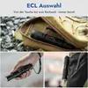 Collage of images showing a black WUBEN L3 LED flashlight in different contexts: in a bag, held by a hand, and attached to a backpack. Podgląd zdjęcia produktu
