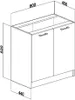 A technical drawing of a kitchen base cabinet with dimensions indicated. Produktbild-Vorschau