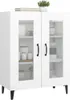 A white sideboard with glass doors and black handles, filled with various kitchenware items. Anteprima dell’immagine prodotto