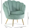 A mint green velvet armchair with gold legs is shown against a white background, with dimensions indicated by lines and text. Produktbild-Vorschau