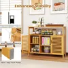 A bamboo cabinet with various items on and inside it, along with inset images highlighting features. Podgląd zdjęcia produktu