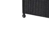 Close-up of the bottom corner of a black rattan storage box, showing one of its wheels. Produktbild-Vorschau