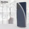 A clear phone case is shown on a dark blue Samsung phone, with a blurred background. Produktbild-Vorschau