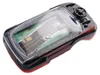 Schwarzes und rotes Handheld-Rennspiel mit durchsichtigem Oberteil, das eine Autorennstrecke und kleine Autos im Inneren zeigt Produktbild-Vorschau