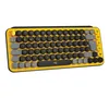 A yellow Logitech POP Keys mechanical Bluetooth keyboard with round, retro-style keys. Produktbild-Vorschau