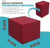A red cube-shaped product with dimensions indicated by text overlays. Produktbild-Vorschau