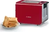 A red Bosch toaster with a stack of toast on a plate next to it. Produktbild-Vorschau