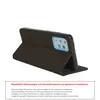 A black book-style smartphone case is shown in a studio setting, propped open to reveal the camera cutout. Produktbild-Vorschau