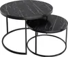 A set of two nesting coffee tables with black marble tops and black metal frames, shown against a white background. Voir les images du produit
