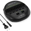 A black battery charger with multiple slots for batteries and a power cord. Anteprima dell’immagine prodotto