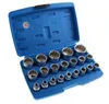 A blue plastic case containing a set of silver metal socket wrenches. Produktbild-Vorschau