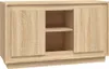 A light brown wooden sideboard with two doors and an open central compartment with a shelf. Produktbild-Vorschau