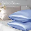 Satin Kissenbezug 2er Set Blau 40x80cm Haar Haut Pflege Produktbild-Vorschau 3