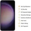 A smartphone screen protector with feature callouts. Produktbild-Vorschau