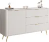 A white dresser with gold accents and legs, decorated with a few items on top. Produktbild-Vorschau