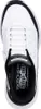 Top-down view of a white and black Skechers slip-on shoe. Voir les images du produit
