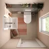 A top-down view of a modern bathroom with a sink, toilet, and window. Produktbild-Vorschau