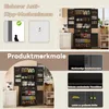 A collage of images showing a black storage cabinet with its features highlighted, including anti-tip mechanism, hinges, latches, and handles. It also shows the cabinet filled with various items. Podgląd zdjęcia produktu
