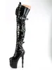 A single black patent leather boot with a high platform and stiletto heel, shown against a white background. Produktbild-Vorschau