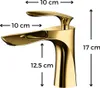A golden faucet with dimensions indicated by arrows and text. Produktbild-Vorschau