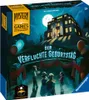 The image shows the box of a board game with a spooky house and people on it. Produktbild-Vorschau