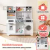A children's play kitchen set with various accessories and features highlighted with text overlays. Náhled obrázku produktu