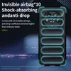 A dark background with a blue grid pattern and a black phone case with glowing blue highlights. Produktbild-Vorschau