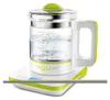A multifunctional electric kettle with a glass body and a white and green base and handle, filled with water. Anteprima dell’immagine prodotto