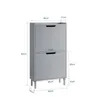 A diagram of a gray shoe cabinet with dimensions indicated by lines and numbers. Produktbild-Vorschau