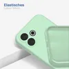 A close-up view of a light green phone case, showing the camera cutout and the interior texture. Produktbild-Vorschau