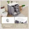 A bathroom vanity with a sink, drawers, and a cabinet, next to a toilet. Close-up insets highlight product features. Anteprima dell’immagine prodotto
