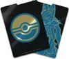 Two Pokemon card sleeves are shown, one with a Pokeball design and the other with a Lucario illustration. Produktbild-Vorschau