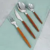 Besteckset 16-teilig Stahl silber Holzoptik für 4 Personen Produktbild-Vorschau 7