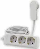 A white power strip with three outlets and a white cord and plug. Náhľad obrázku produktu