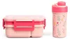 A pink lunchbox and a pink water bottle with a floral pattern are displayed against a white background. Podgląd zdjęcia produktu